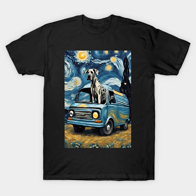 Great Dane Dog Breed Painting in a Van Gogh Starry Night Art Style T-Shirt by Art-Jiyuu